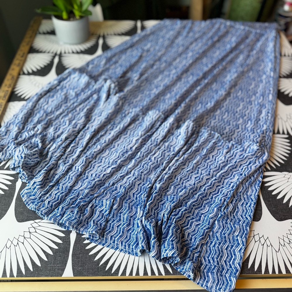 Chico's Dress Size 2/L/ 12 14 Blue White Maxi Chevron Print Tiered Stretchy - Picture 6 of 13